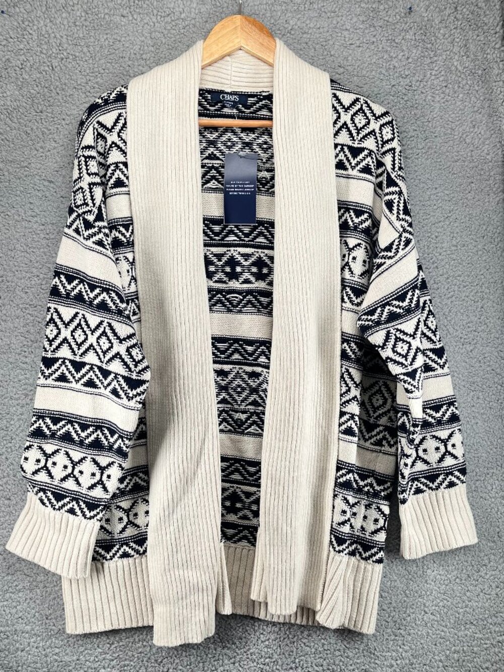 Women's Chaps Navy Blue and Cream Sweater sz XL Geometric Pattern